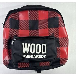 Dsquared2 WOOD Plaid Backpack Red Black Checkered Logo‎ Bag Mens Womens Unisex